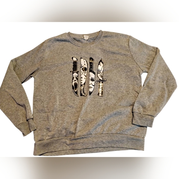 Gray Horror Movie knives Sweatshirt - Picture 1 of 7